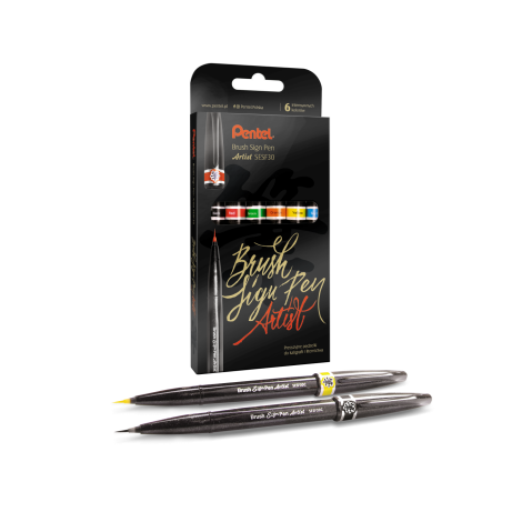 Pisaki pędzelkowe Pentel Brush Sign Pen Artist, 6 kolorów Standard